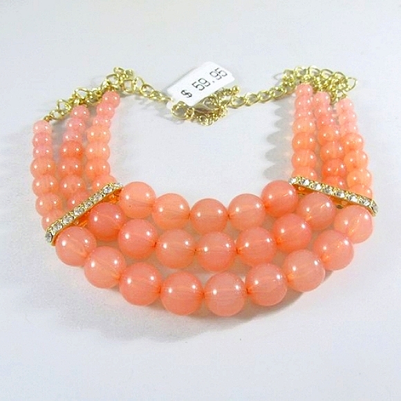 Pink Beaded Statement Crystal Bib Necklace - Picture 5 of 5